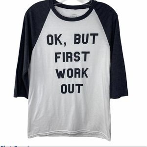 Bend Graphic Muscle T-Shirt Womens But First We Work Out Baseball Stretch Small